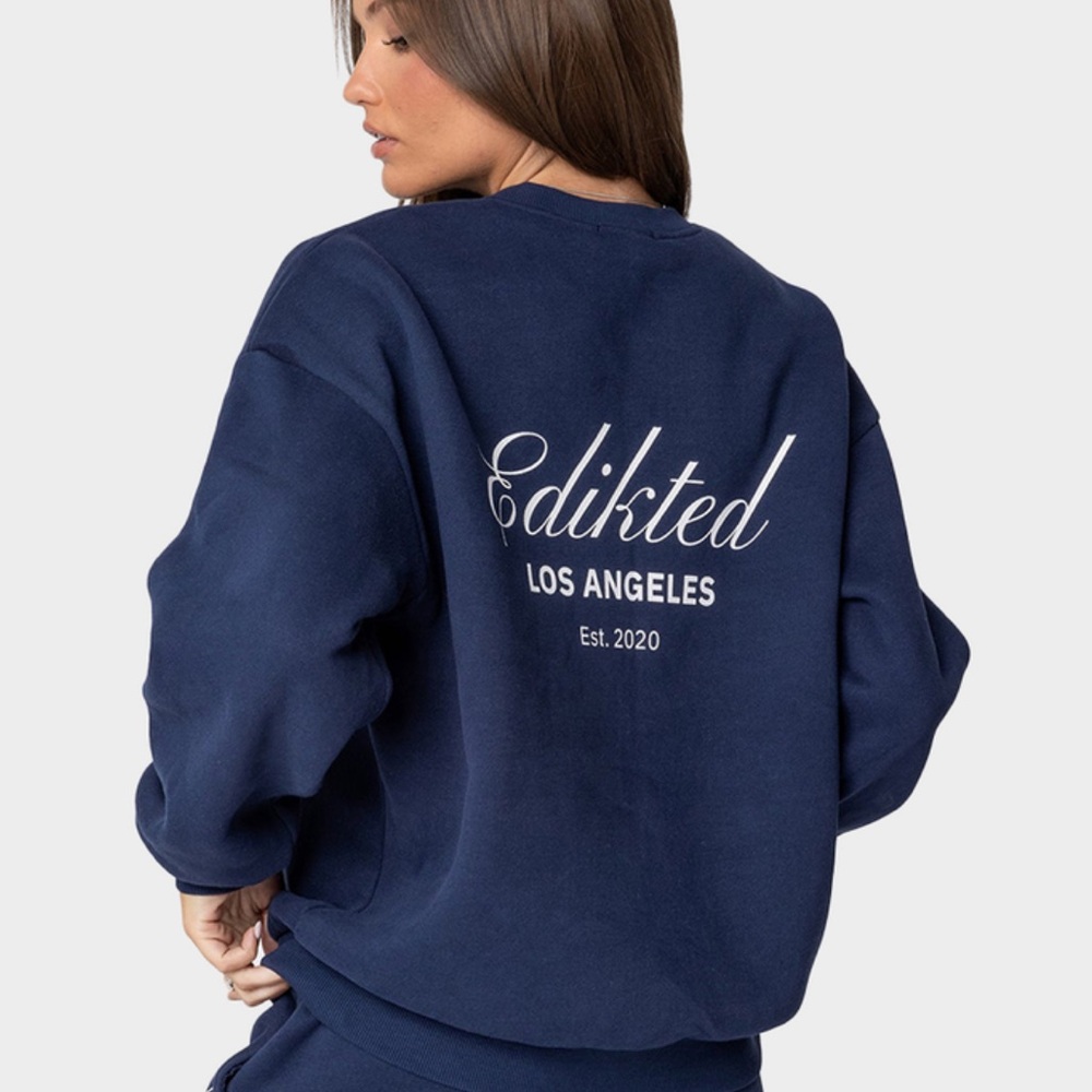 Edikted Navy Crewneck with White Script Size Small Excellent Condition